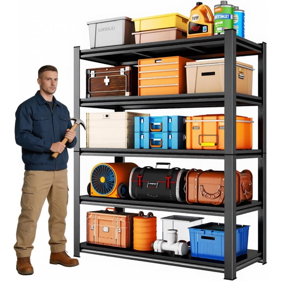 78" H Garage Shelving-5 Tier Garage Storage Shelves,Adjustable Heavy Duty Metal Shelving Unit and Storage Large Rack,Utility Steel Shelf for Warehouse Industrial Pantry Basement Organizers