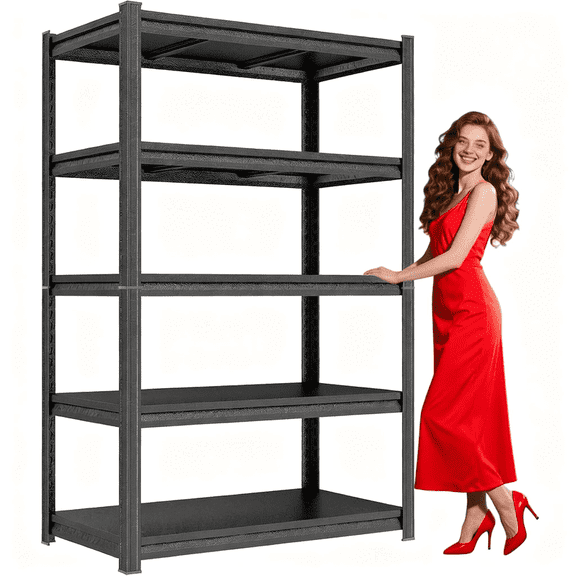 78" H Garage Shelving, Garage Shelving Heavy Duty, 3000Lbs 5 Tier Adjustable Storage Shelves for Warehouse, Basement, Workshop, Double-Layer Column with Reinforced Ribs, 16" D*40" W