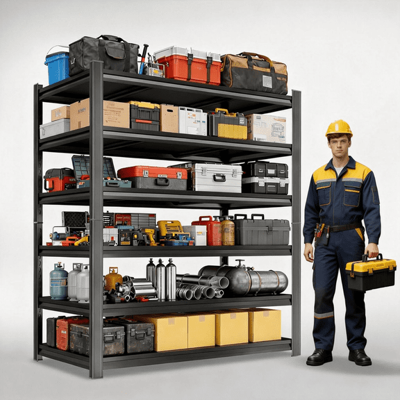 78" H Garage Shelving, Garage Shelving Heavy Duty, 3600Lbs 6 Tier Adjustable Storage Shelves for Warehouse, Basement, Workshop, Double-Layer Column with Reinforced Ribs, 18" D*40" W