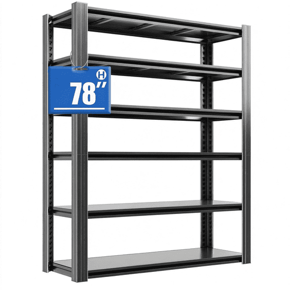 78" H Garage Shelving, Garage Shelving Heavy Duty, 3600Lbs 6 Tier Adjustable Storage Shelves for Warehouse, Basement, Workshop, Double-Layer Column with Reinforced Ribs, 20" D*48" W