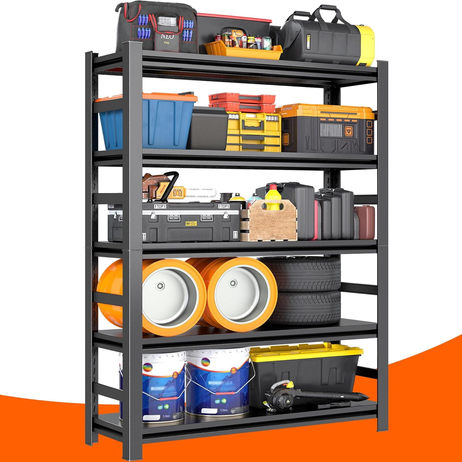78"H Garage Shelving Heavy Duty Shelving,4500 lbs Capacity 5 Tier ...