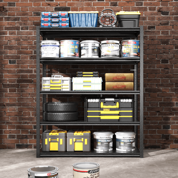 78"H Heavy Duty Garage Shelving with 2000 LBS Capacity, 5-Tier Adjustable Metal Storage Rack for Workshop, Warehouse & Kitchen, Scratch-Resistant Frame, Black/Gray, 78"Hx47.2"Wx18"L