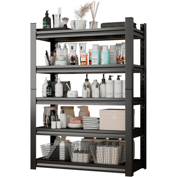 78''H Metal BookShelf, 5 Tier Bookcases Heavy Duty Bookshelf, Adjustable Industrial Deep Bookshelves, Tall Open Book Shelf for Living Room, Bedroom and Study Room (36''Wx12''D)