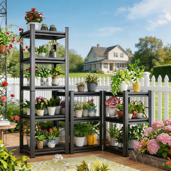 78''H Plant Stand Indoor Outdoor,40''W Metal Adjustable,5-Tier Plant Shelf,Industrial Garage Shelving Unit,Plant Shelves Suitable for Living Rooms,Warehouse,Kitchen,Basement,Garden,Balconies, 18''D