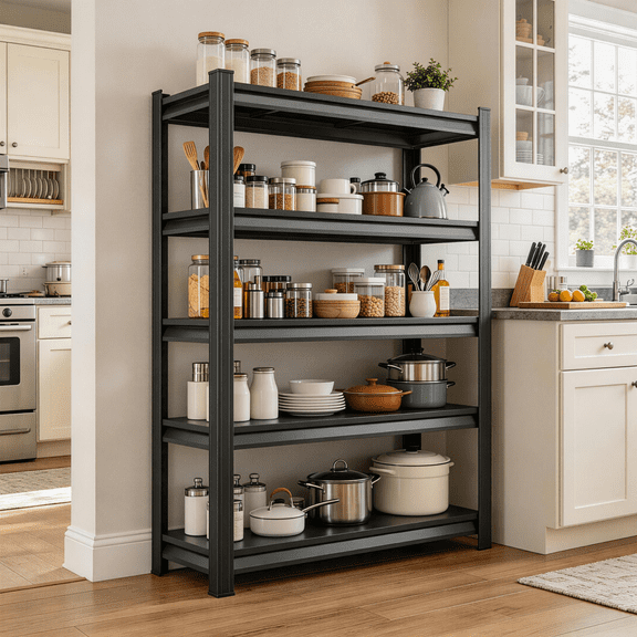 78"H Storage Shelves 5 Tier Garage Shelving Unit 3000LBS Metal Shelving Heavy Duty Adjustable storage rack for Basement, Warehouse, Pantry, Closet, Kitchen 18"D x 36"W x 78"H, Black