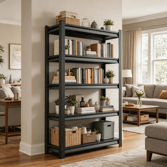 78"H Sturdy Steel Bookcase, 5-Tier, 3000lb Black Heavy Duty Storage Rack with Double Layer Panel Thickened Column, Adjustable Book Shelf for Kitchen Pantry Basement (78''H*36''W*18''D, 5 Tier)
