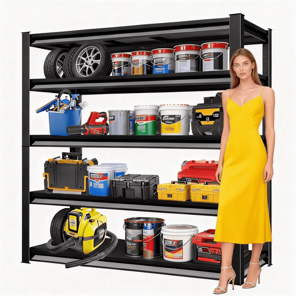 78" H x 40"W Metal Garage Shelving Unit, 5-Tier Heavy Duty Garage Storage Shelves, 3000 lbs Adjustable Industrial Shelving, Standing Shelf Units for Warehouse, Kitchen, Basement, Double-Layer Columns