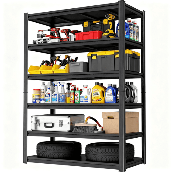 78" H x 46"W Metal Garage Shelving Unit, 6-Tier Heavy Duty Garage Storage Shelves, 3600 lbs Adjustable Industrial Shelving, Standing Shelf Units for Warehouse, Kitchen, Basement, Double-Layer Columns