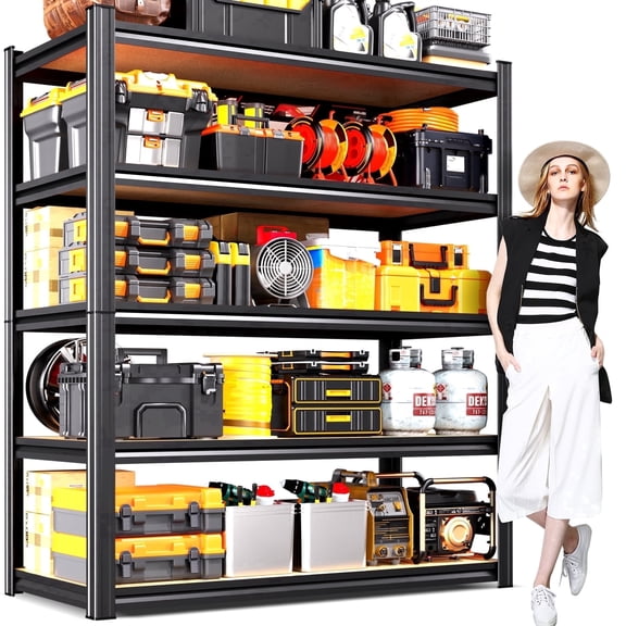 AOAORGG 78"H x 45.6"W x 19.7"D Storage Shelves, Garage Shelving, Metal Frame Wood Board Storage Rack