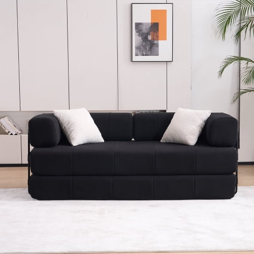 78" High-Quality Corduroy Deep Seat Sofa Bed, Compressed Pull-Out Sofa Bed with No Assembly, Luxury Pull-Out Sofa Bed with Foam Spring for Living Room, Black