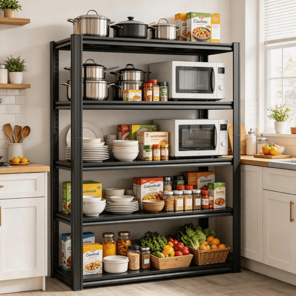 78''Hx40''W 5-Tier Kitchen Shelves,18"D Metal Storage Shelves,Adjustable Kitchen Shelving Unit,3000 Standing Shelf for Industrial,Warehouse,Basement,Pantry,Living Room,Bedroom,Office,Plant