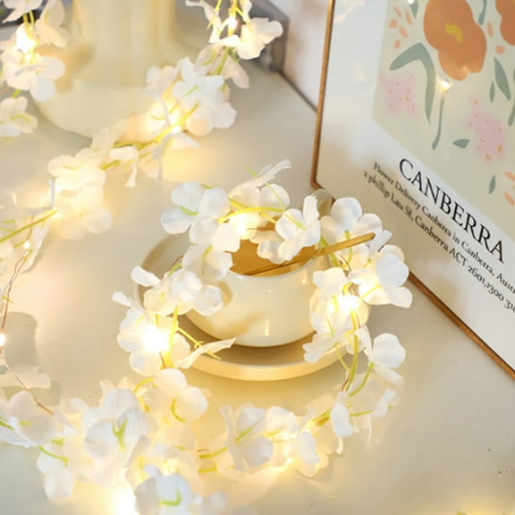 78 Inch Artificial Hydrangea Garland with String Lights, Battery Operated LED Hanging Fake Hydrangeas Vine Flower Garland Lights for Xmas Winter Holiday Wedding Party Home Fireplace Mantel Decor
