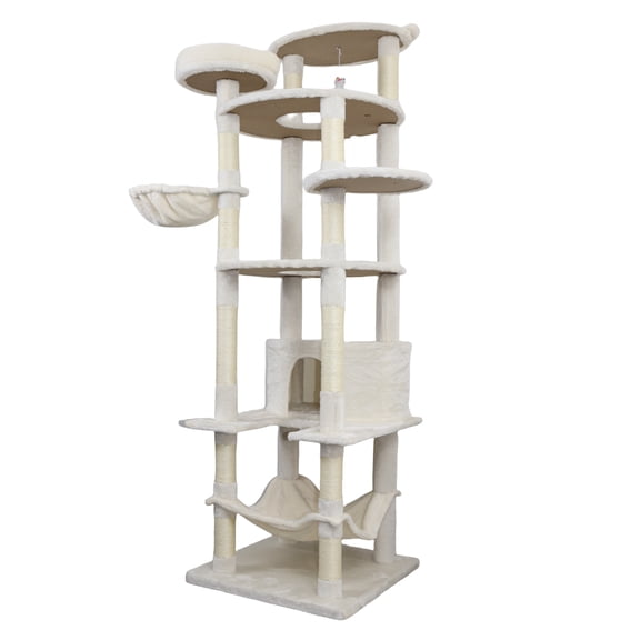 78 Inch Cat Tree Tower with Large Condo Sisal Scratching Posts Hammock Top Perch Beige