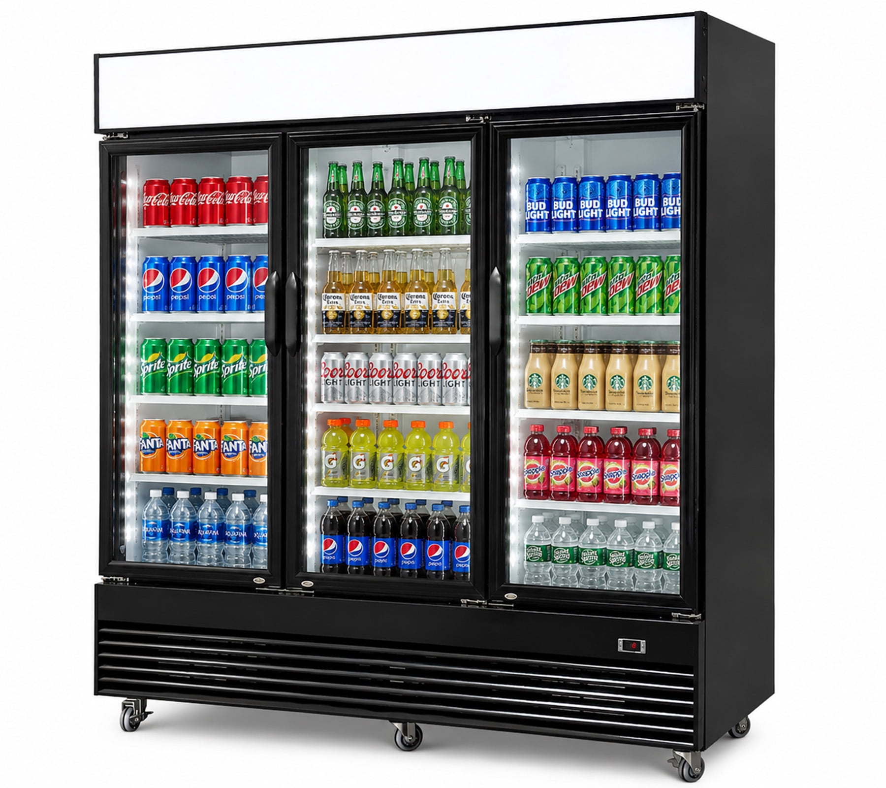 78 Inch Commercial 3 Glass Door Merchandiser Refrigerator 69 Cu Ft Beverage Display Cooler NSF ETL Certified Black