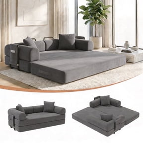 78-Inch Gray Corduroy Convertible Sleeper Sofa Bed, High-Density Foam Couch with Storage Bag, Space-Saving for Living Room & Home Office