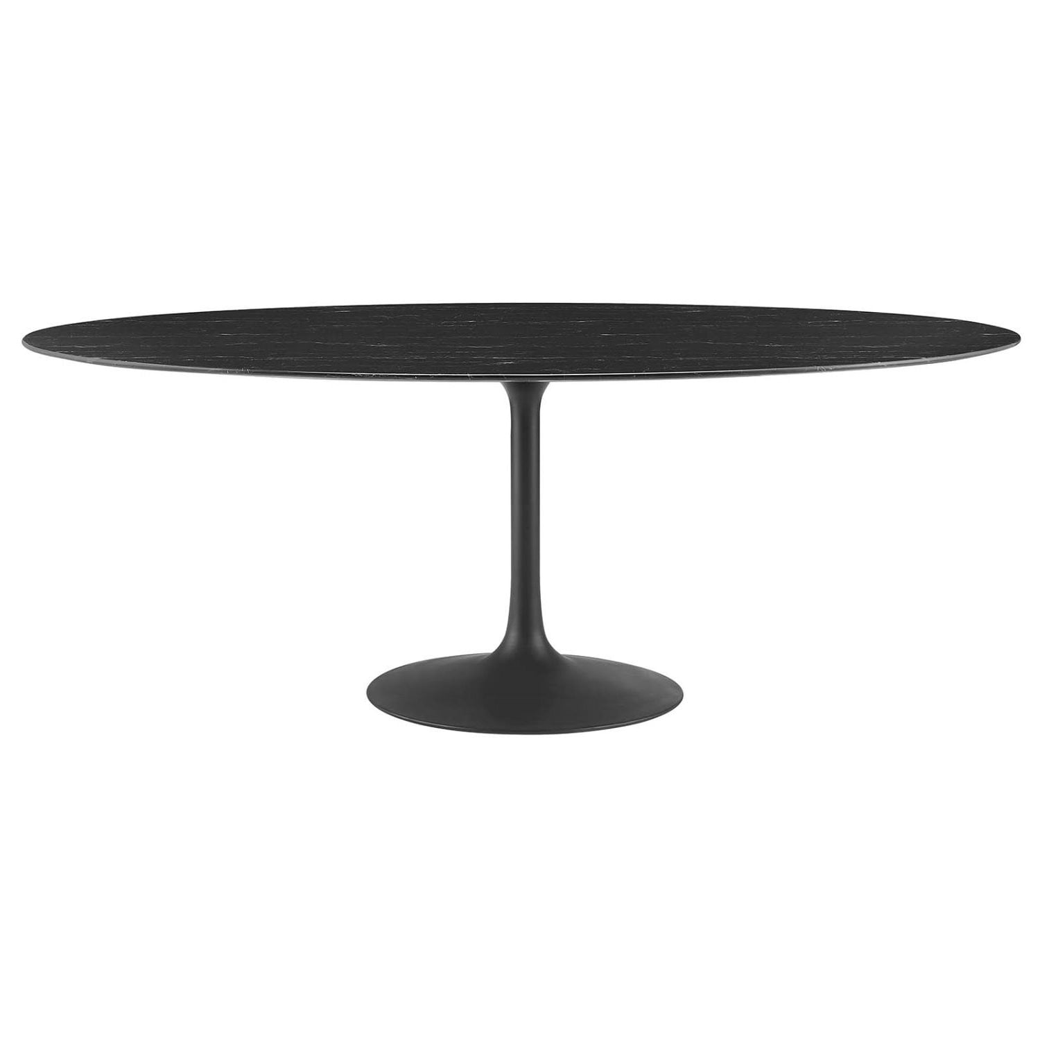 Black Oval Artificial Marble Dining Table with Metal Pedestal Base