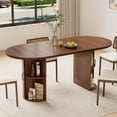 thumbnail image 1 of Hommpa 71" Dining Table for 6,Modern Oval Kitchen Table With Storage Cabinet,Long Dining Room Tables With Wood Strip Base for Kitchen Dining Room Living Room,Walnut, 1 of 14