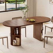 Hommpa 71 Dining Table for 6,Modern Oval Kitchen Table With Storage Cabinet,Long Dining Room Tables With Wood Strip Base for Kitchen Dining Room Living Room,Walnut