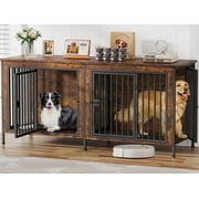 78 in Dog Cage Furniture for 2 Dogs, Extra Large Double Dog Crate Furniture Large Breed, XXL Thick Wooden Dog Crate Furniture TV Stand, Sturdy Dog Kennel Furniture Dog Crate with Divider,Brown