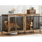 Rophefx 72" Dog Crate Furniture for 2 Dogs,Large Kennel with 2 Drawers and 4 Bowls,Wooden Heavy Duty Indoor Dog House,Black Brown