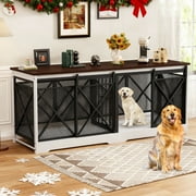 78 inch Double Dog Crate Furniture for 2 Dogs Lager Dog Wooden Crate Kennel table with Removable Divider Indoor Dog House for Small Medium Large Extra Large Size Grey