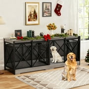 78 inch Double Dog Crate Furniture for 2 Dogs Lager Dog Wooden Crate Kennel table with Removable Divider Indoor Dog House for Small Medium Large Extra Large Size Grey