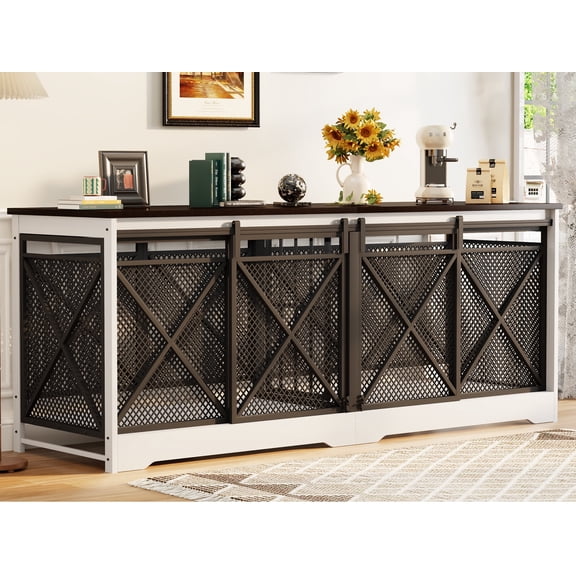 78 inch Double Dog Crate Furniture for 2 Dogs Lager Dog Wooden Crate Kennel table with Removable Divider Indoor Dog House for Small Medium Large Extra Large Size White