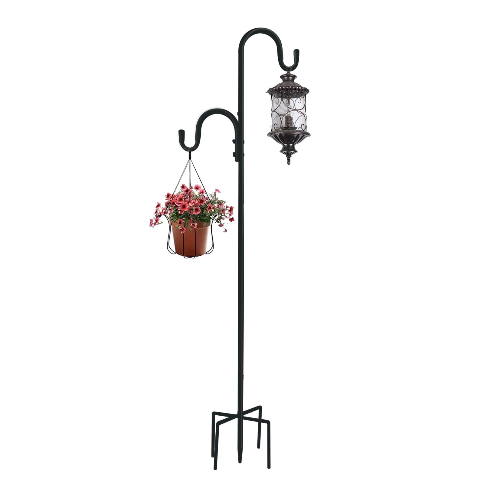78 Inch Double Shepherds Hooks For Outdoor Bird Feeder Hanging Plants Solar Light Adjustable 78/62/46/30 3/4 Width Garden Shepards Hook