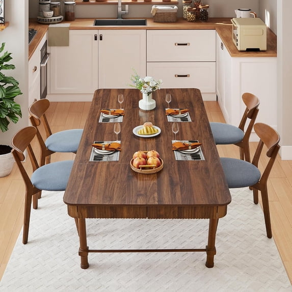 78 Inch Fluted Kitchen Dining Table for 6 8 10, Large Rectangular ...