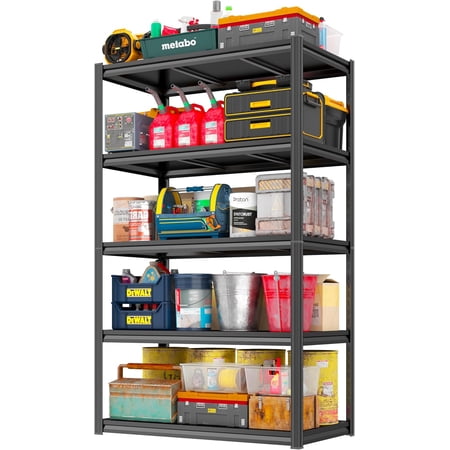 78-Inch H Heavy Duty 5-Tier Metal Garage Shelving Unit, 3000 lb Capacity, Black