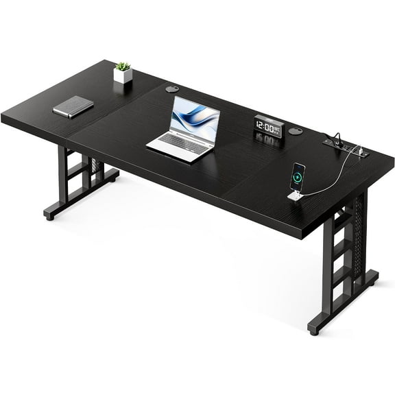 78 Inch Large Executive Desk with USB Ports, Extra Thick Modern Office Desk, Spacious Workstation Furniture for Home Office Business, Black