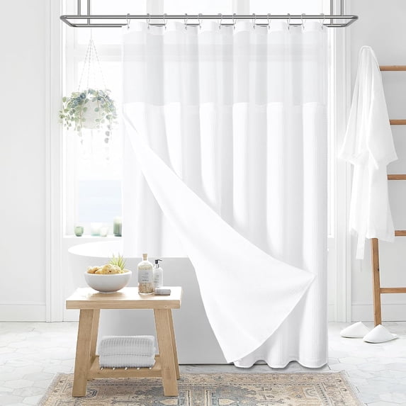 78 Inch Long Shower Curtain, Tall Waffle Fabric Shower Curtains for ...