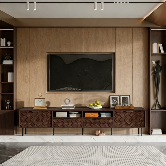 78 Inch Modern TV Stand for TVs up to 85" - Entertainment Center with Closed Storage & Cable Management, Soft-Closing Hinges, Iron Legs for Living Room, Media Room, Apartment