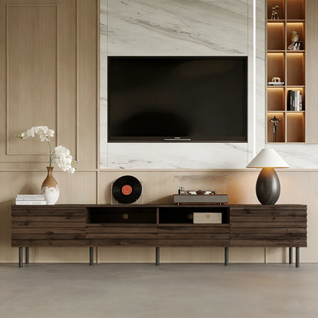 78 Inch Modern TV Stand for TVs up to 85" - Entertainment Center with Closed Storage & Cable Management, Soft-Closing Hinges, Iron Legs for Living Room, Media Room, Apartment