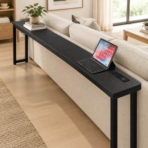 Divan Table 78 Inch Narrow Sofa Table With Power Outlet Extra Long Console Behind ...