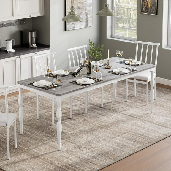 78 Inch Rectangular Dining Table for 8, Rustic Farmhouse Kitchen Table with Large Tabletop, Long Wooden Dining Room Table with Heavy Duty Legs, Grey