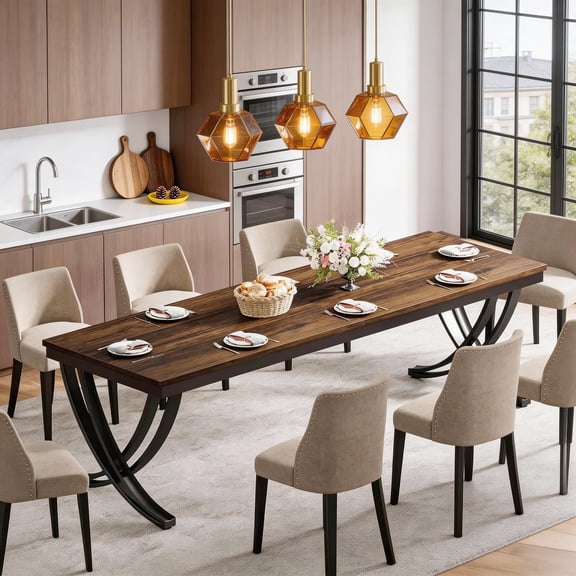 78 Inch Rectangular Farmhouse Dining Table For 6-8 People Large Wooden Top Heavy Duty Metal Legs Sturdy Kitchen Living Room Dinner Table (Only Table) (Brown)
