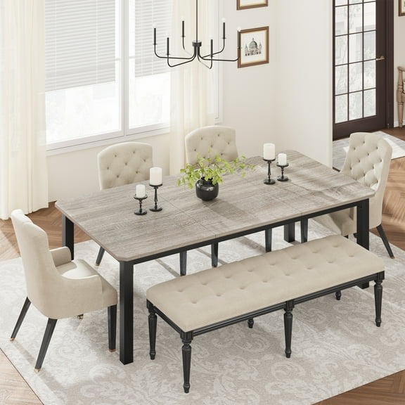 78 Inch Rectangular Kitchen Table for 4-6, Industrial Indoor Restaurant Tables with Sturdy Metal Frame,for Kitchen ,Living Room