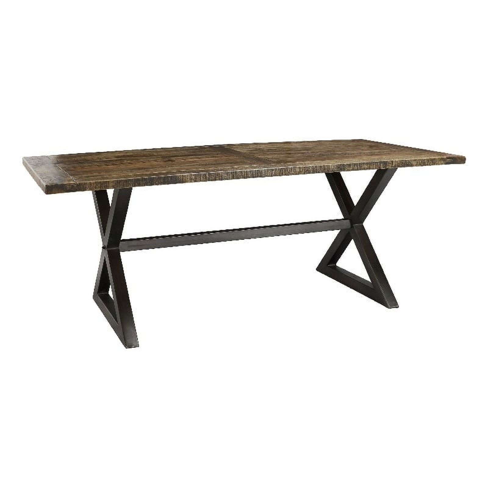 78 Inch Solid Wood Dining Table Crossed Legs 6 Seater Rustic Brown