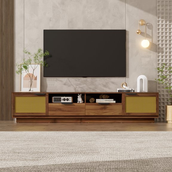 78-Inch TV Stand, Blending Practical Storage, Multi-Functional Storage, Smooth-Glide Drawers, for Living Room