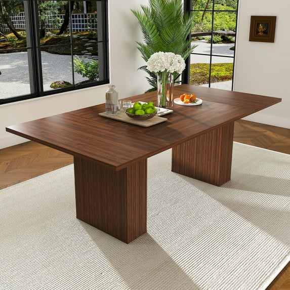 78 Inch Walnut Dining Table with Storage Base Natural Wood Veneer MDF Farmhouse Rectangular Table Seats 6 Modern Rustic Kitchen Dining Room Table