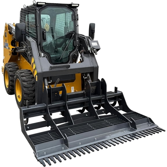 wolfequip 78" Skid Steer Land Leveler Attachment with 6 Rake Teeth, Medium-Duty Landplane & Landscape Rake for Gravel Driveways, Soil Grading & Seedbed Prep, Hydraulic Powered, Black