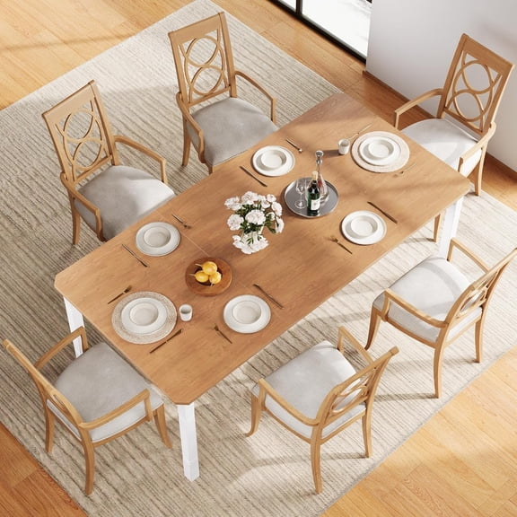 78'' Large Industrial Dining Table for 6-8, Kitchen Table with Heavy Duty Metal Legs, Wood Desk with Chamfer Corner for Dining Room, Kitchen, Living Room, Easy Assembly