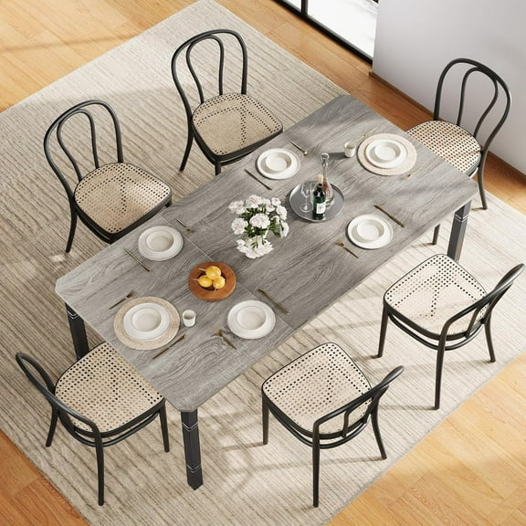 78'' Large Industrial Dining Table for 6-8, Kitchen Table with Heavy Duty Metal Legs, Wood Desk with Chamfer Corner for Dining Room, Kitchen, Living Room, Easy Assembly