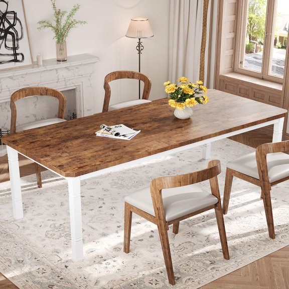 78 in Large Industrial Dining Table for 6-8,Rustic Industrial Kitchen Table with Sturdy Metal Frame & Chamfered Corners, Wood Tabletop for Dining Room, Breakfast Nook, Small Space