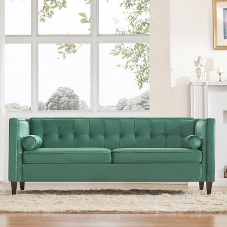 78" Mid Century Modern Sofa with Button Tufted Seat,Velvet Couch Sofa for Living Room, Bedroom, Home Office, Apartment - Green
