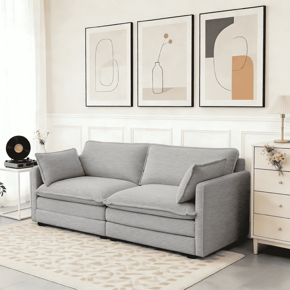 LOYALICE 78" Oversized Modular Corduroy Cloud Sofa, Deep Seat Extra-Large Couch with Removable Cushions, Sturdy Wooden Frame,for Living Room Bedroom Office, Gray