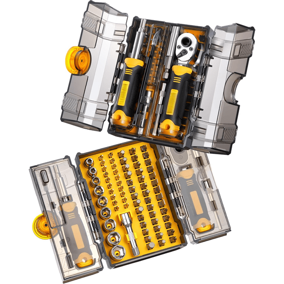 78 PCS Precision Screwdriver Set, Socket Set, Multi Bit Tool Kit & Ratcheting Wrench With Premium Case for Homehold Repair, DIY, Electronics, Eyeglasses, Bicycle, Car, Garage and Camping