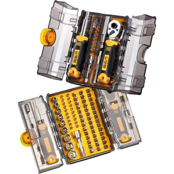 78 PCS Ratcheting Screwdriver Set Ratchet Wrench Socket Set, with Magnetic Precision Screwdriver Set, Portable, Repair Tool Kits, Double-Layer Design for Computer/Bike/Car/Electronics