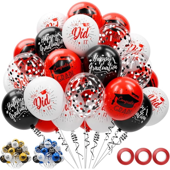 78 Pcs Graduation Balloons Class of 2026 Graduation Party Decorations Red Black Congrats Grad Balloons with Ribbons, 12 Inch Red White Confetti Ballons for Grad Decorations Supplies